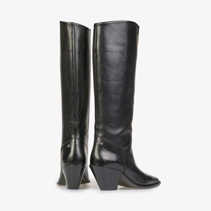 High black calf leather western boot
