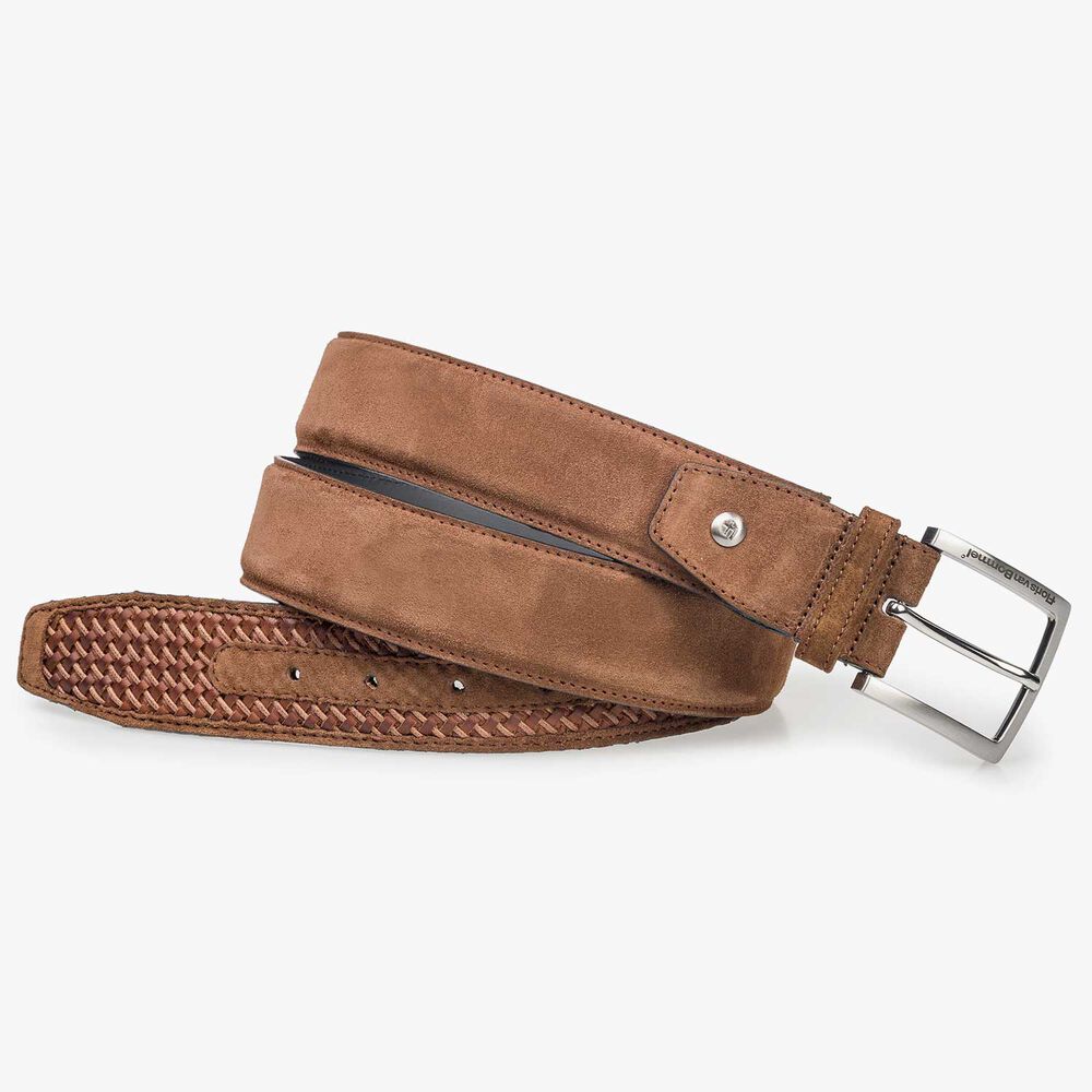Cognac-coloured braided leather belt