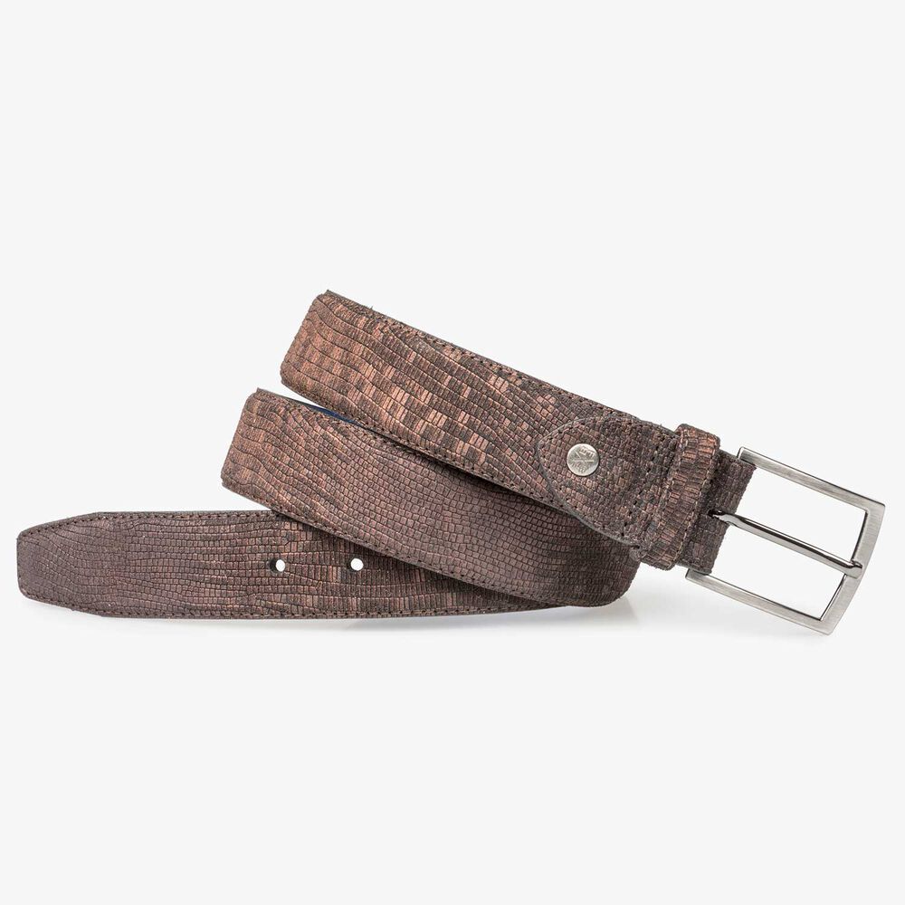 Brown suede leather belt with structural pattern