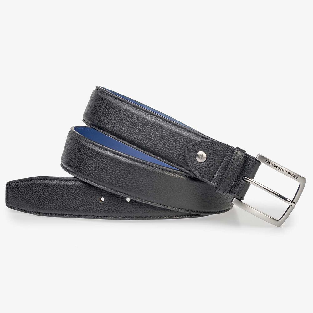 Black leather belt with a structural pattern