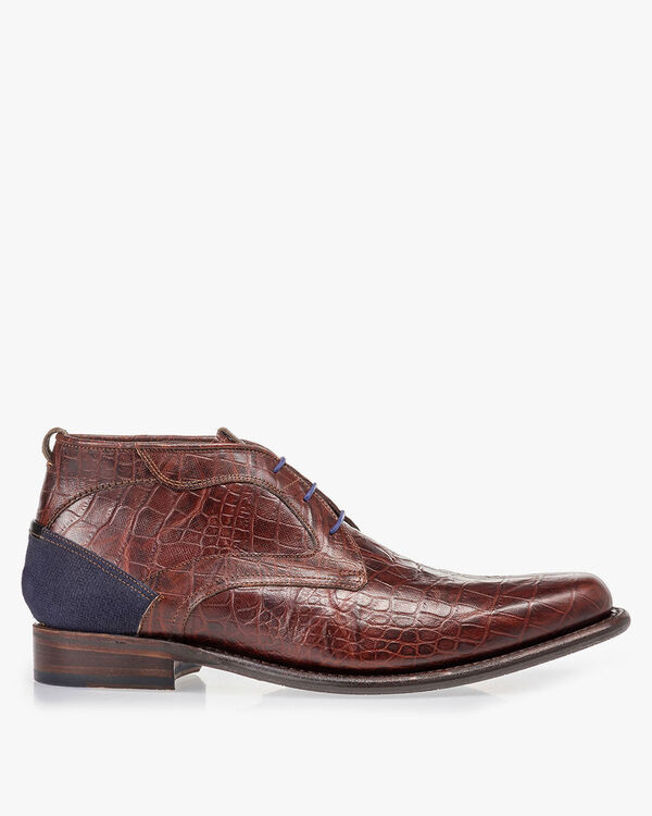 Veterboot crocoprint cognac