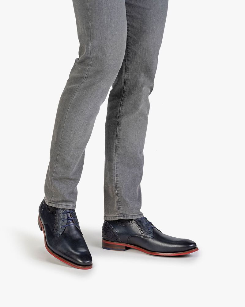 Veterschoen kalfsleer blauw