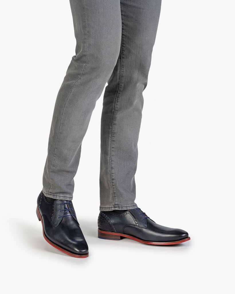 Veterschoen kalfsleer blauw