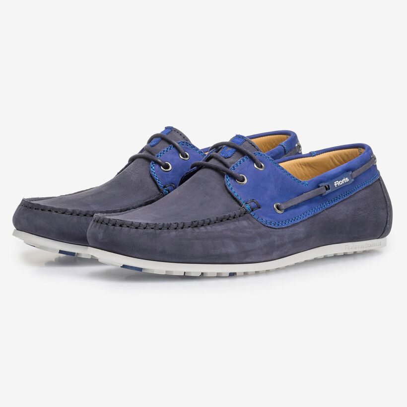 Blue nubuck leather boat shoe