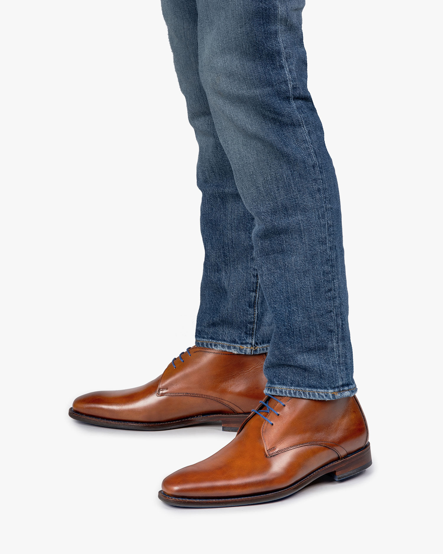 Cognac leren veterboot 10670/00 | Floris van Bommel Official®
