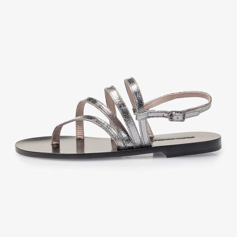 Silver metallic leather sandal with craquelé effect
