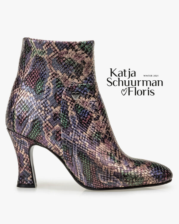 Enkellaars metallic print roze