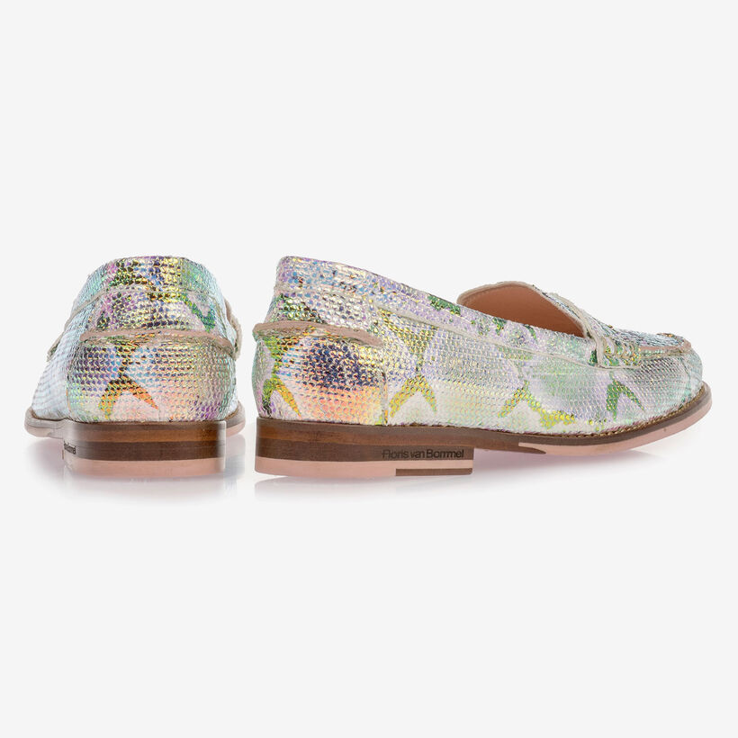 Leren loafer met groen/gouden metallicprint