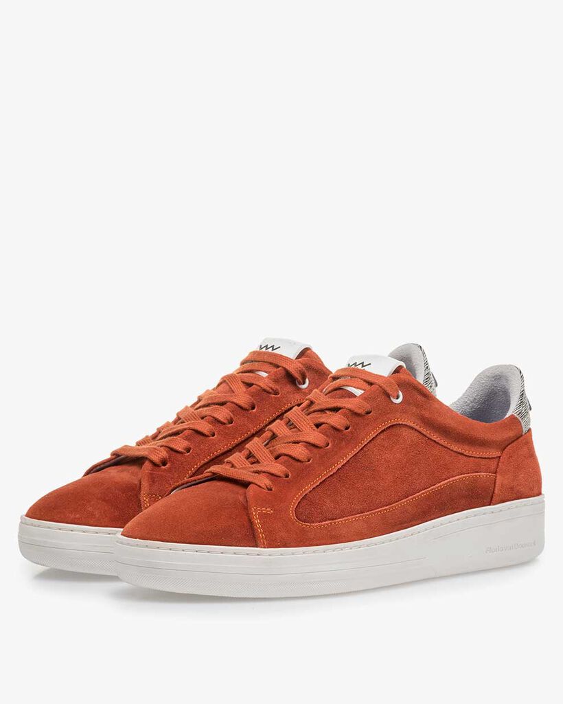 Orange and red suede leather sneaker