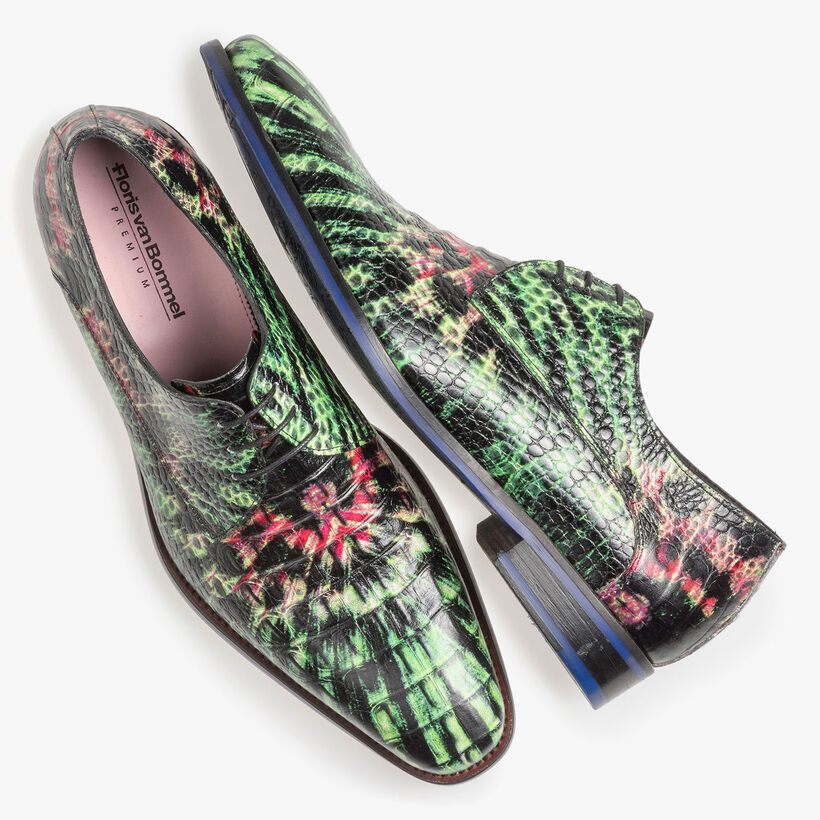 Premium leren veterschoen groen/roze