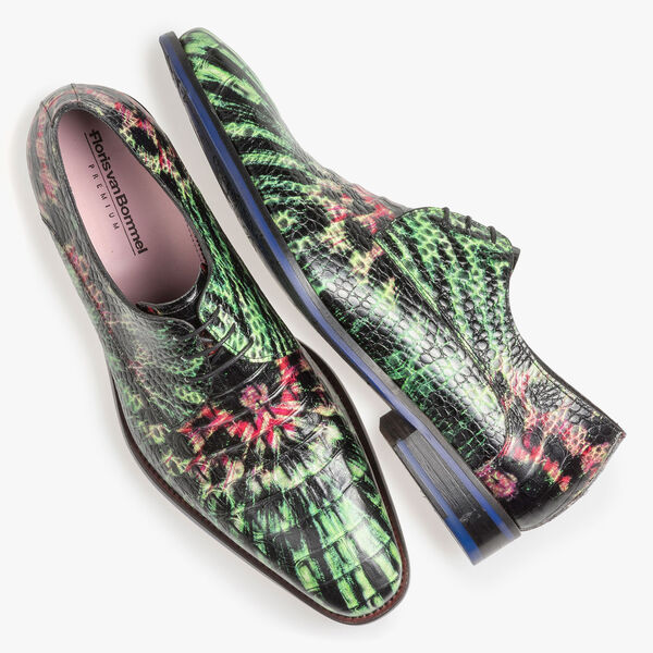 Premium leren veterschoen groen/roze