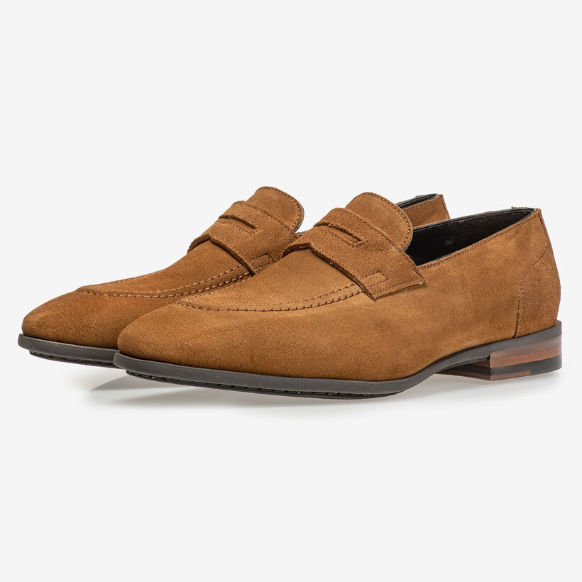 Brown suede leather loafer