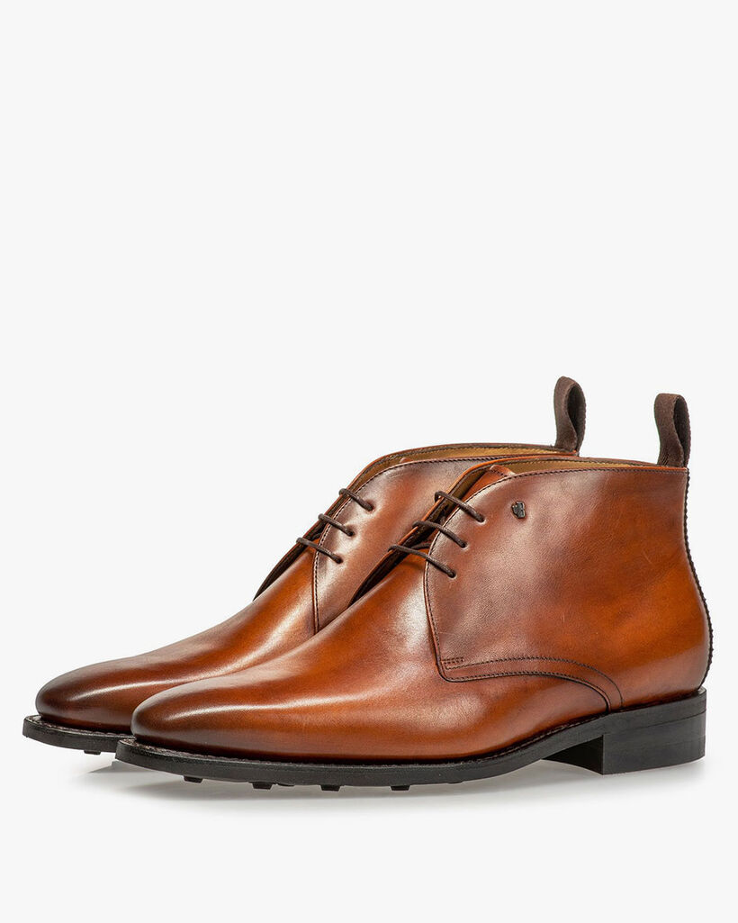 Kalfsleren veterboot donker cognac