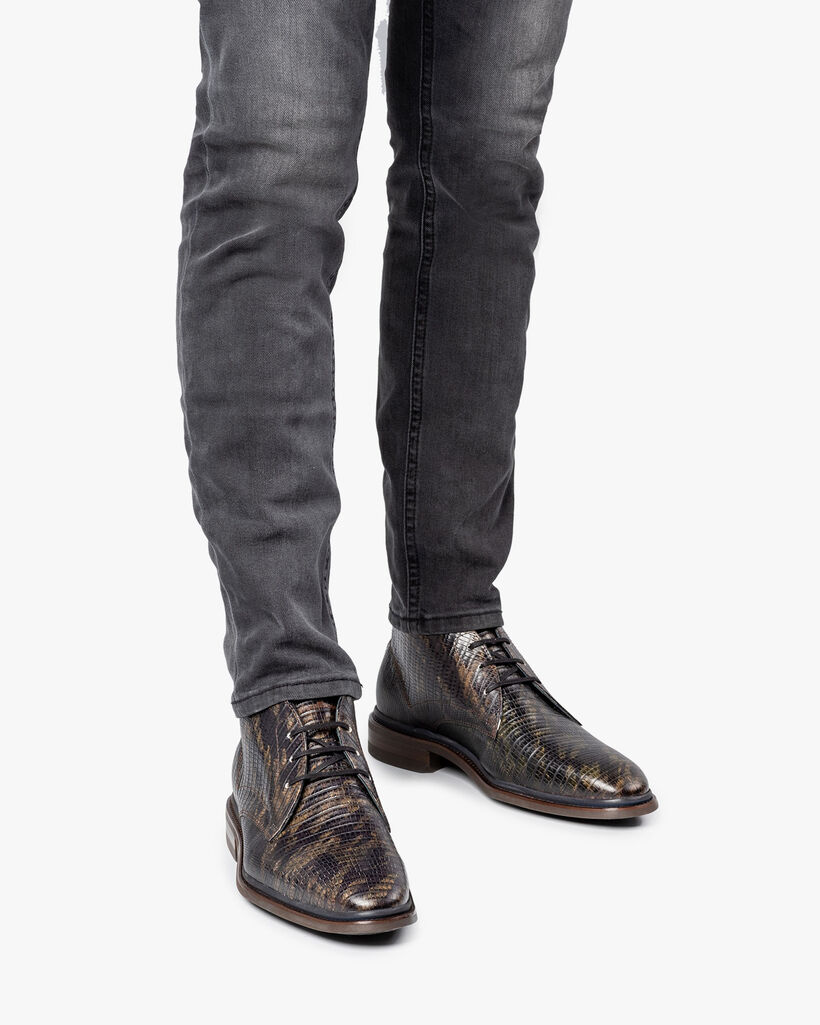 Boot lizard print dark green