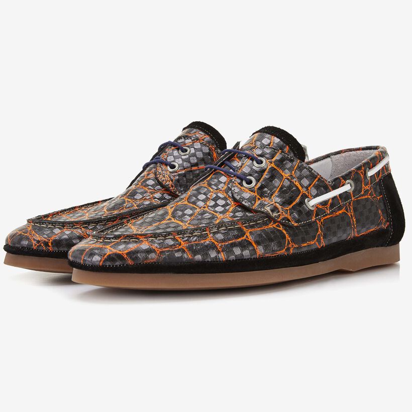 Floris van Bommel zwarte crocoprint heren bootschoen