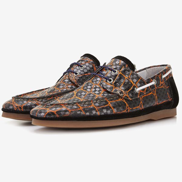 Floris van Bommel zwarte crocoprint heren bootschoen