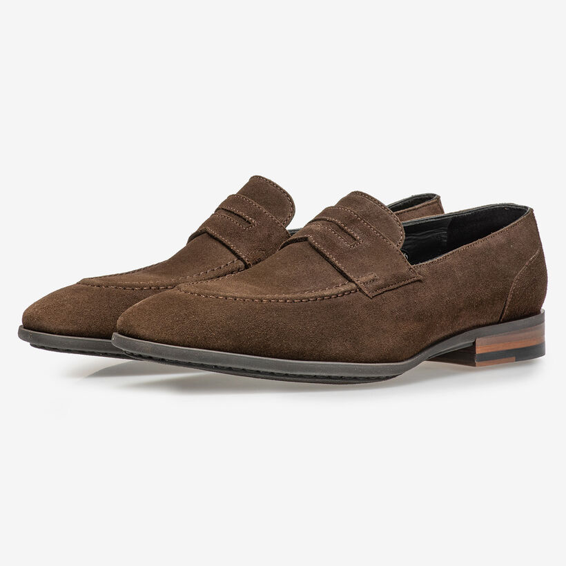 Dark brown suede leather loafer