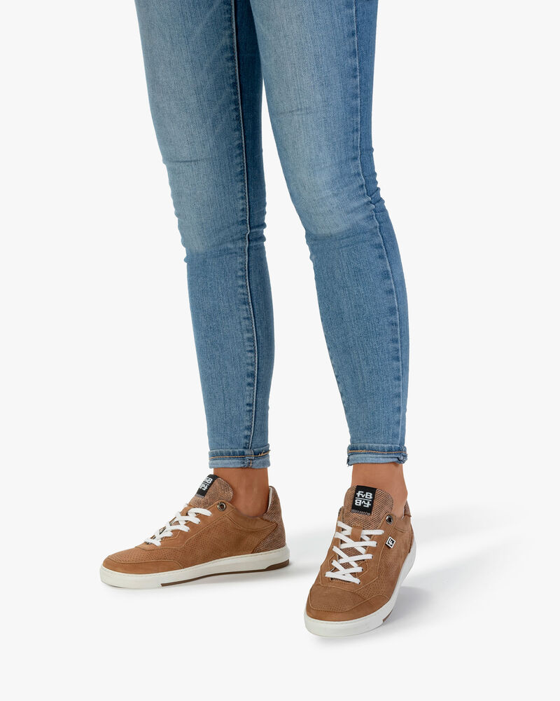 Sneaker nubuckleer cognac