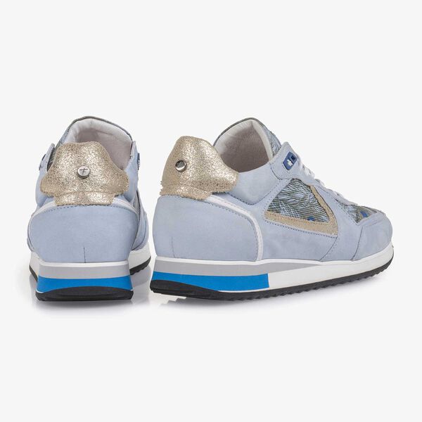 Blue nubuck leather sneaker with peacock print
