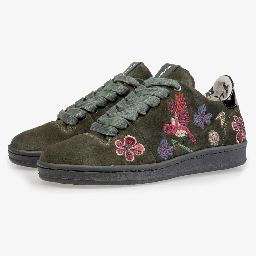 Floris van Bommel women’s olive green suede leather sneaker