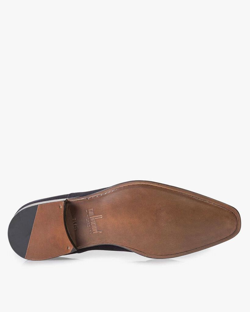 Dark blue calf suede leather lace shoe