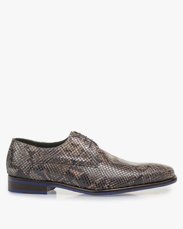 Grijs/bruine veterschoen met snakeprint