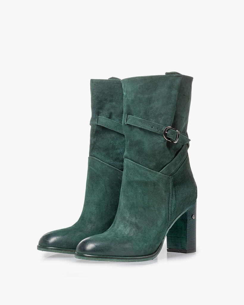 Mid-high boot suede leather petrol