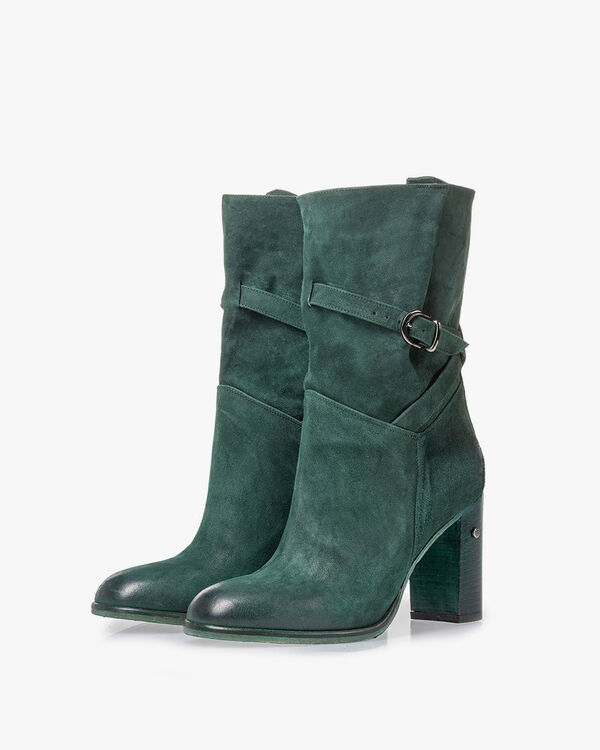 Mid-high boot suede leather petrol