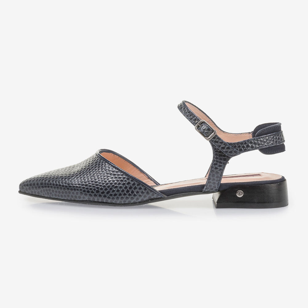 Donkerblauwe leren sandaal met print
