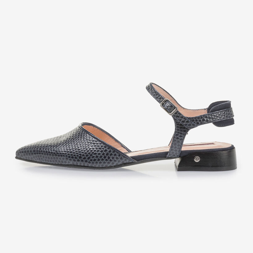 Donkerblauwe leren sandaal met print