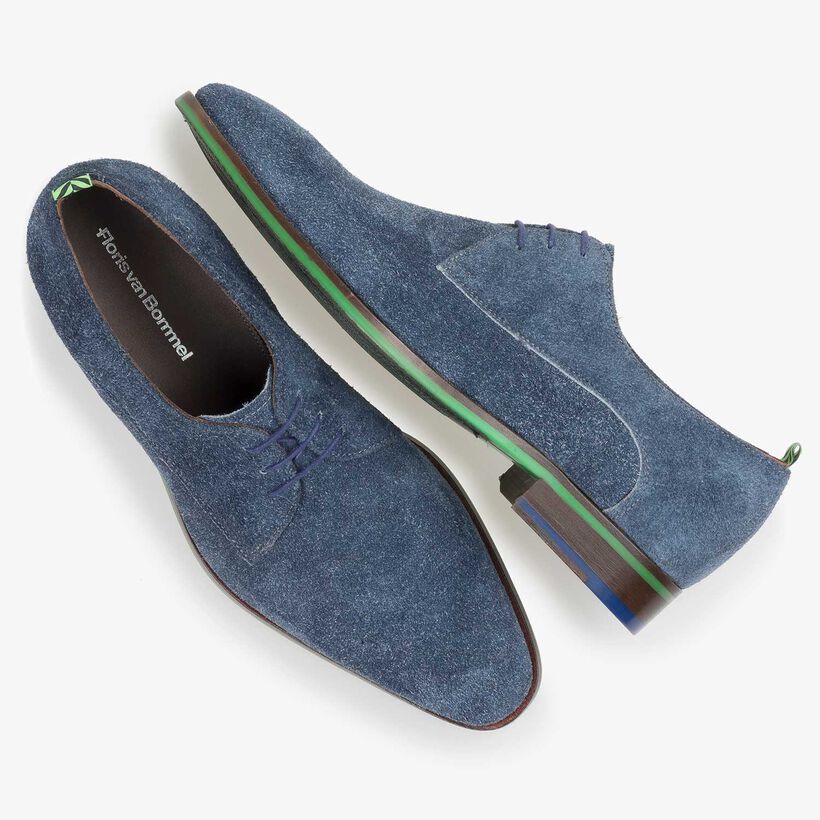 Blue buffed suede leather lace shoe