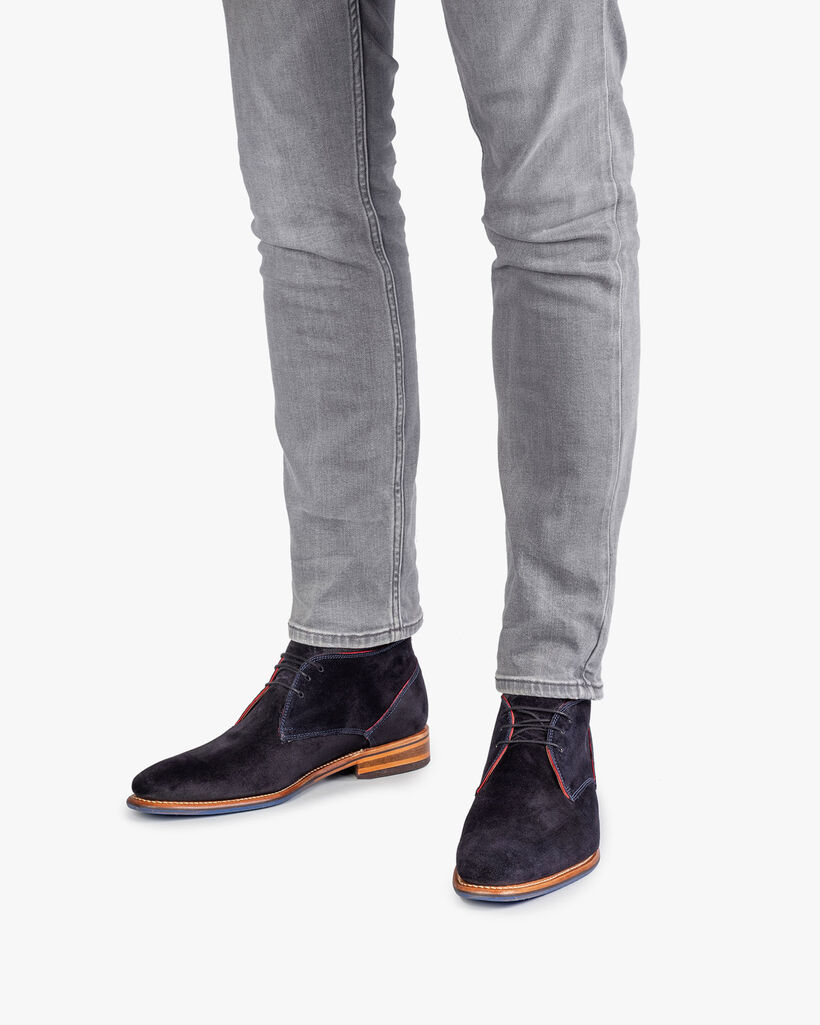 Lace boot suede leather blue