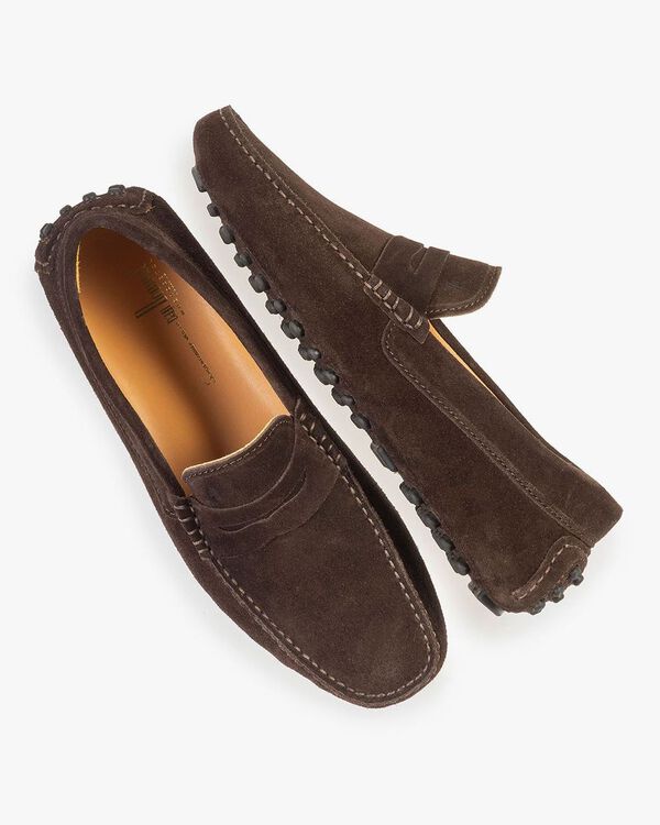 Dark brown suede leather moccasin