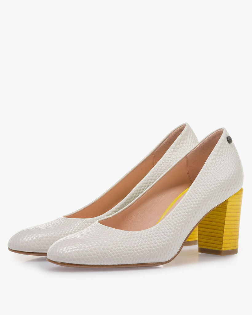 Leren pump off-white met print