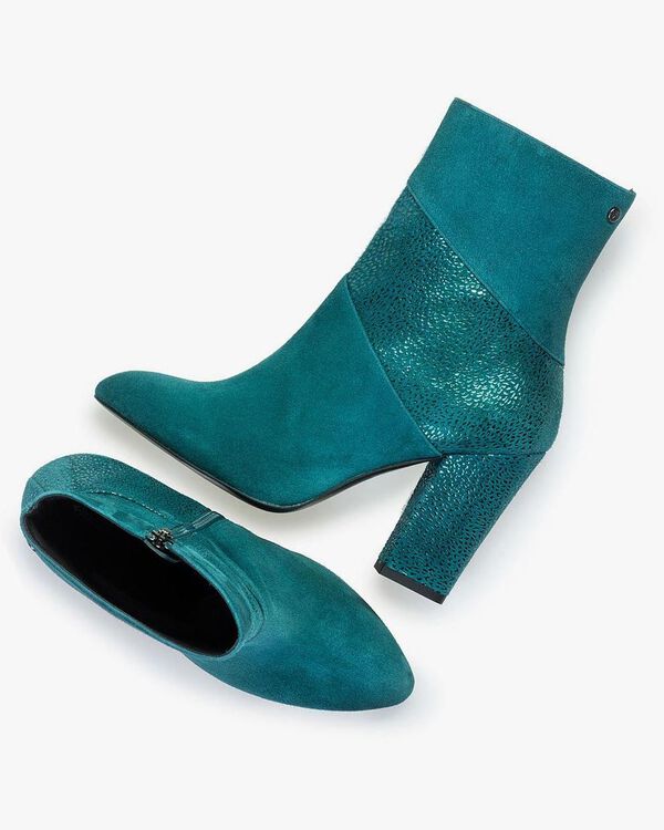 Blue ankle boots with metallic print