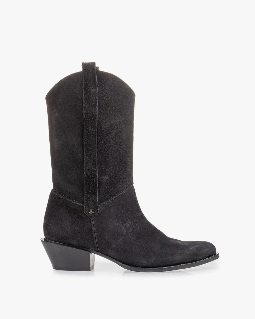 Western boot black suede leather
