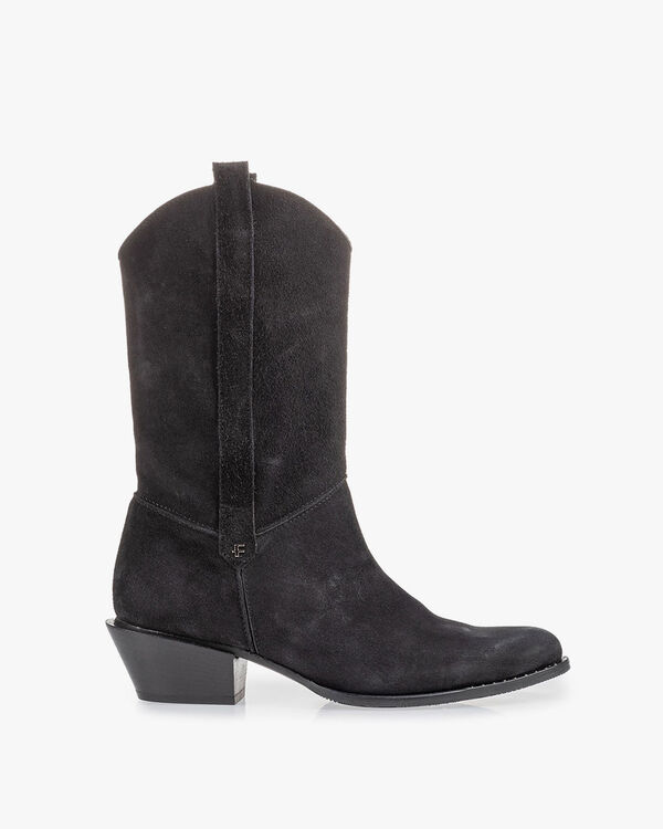 Western boot black suede leather