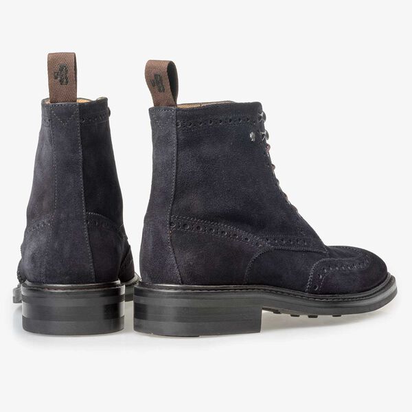 Blauwe su&egrave;de brogue veterboot