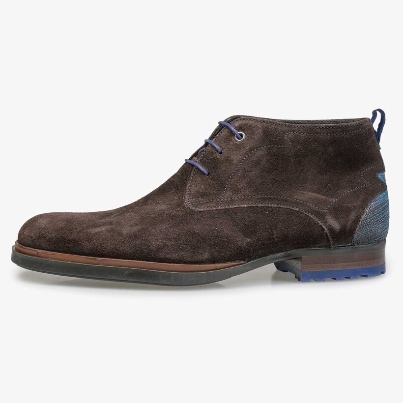 Dark brown calf’s suede leather lace boot