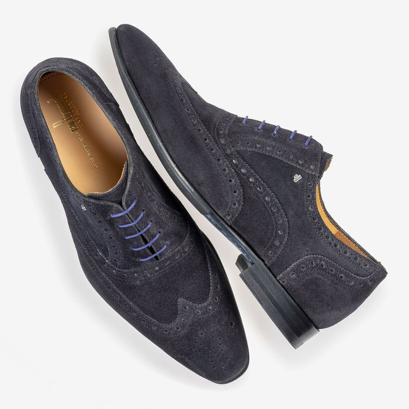 Dark blue suede leather brogue