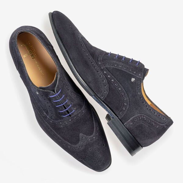 Dark blue suede leather brogue
