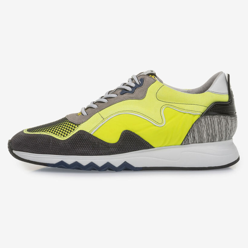 Fluroescent yellow suede leather sneaker