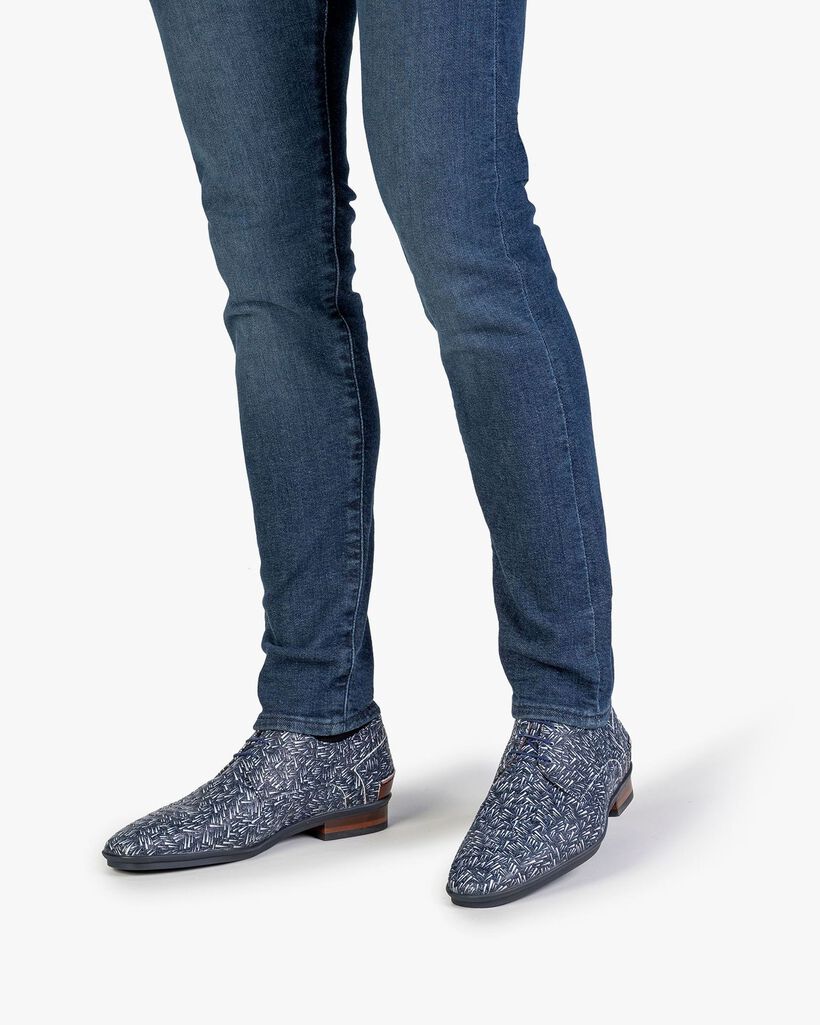 Lace shoe printed nubuck leather blue
