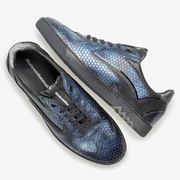 Blauwe metallic print leren sneaker