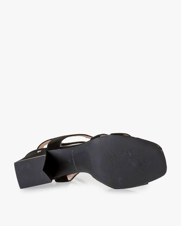 Black high-heeled suede leather sandals