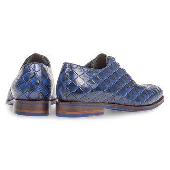 Premium blauwe leren veterschoen met print
