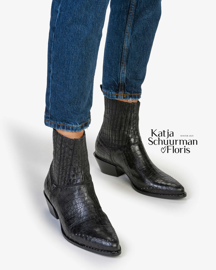 Chelsea boot reptielenprint zwart