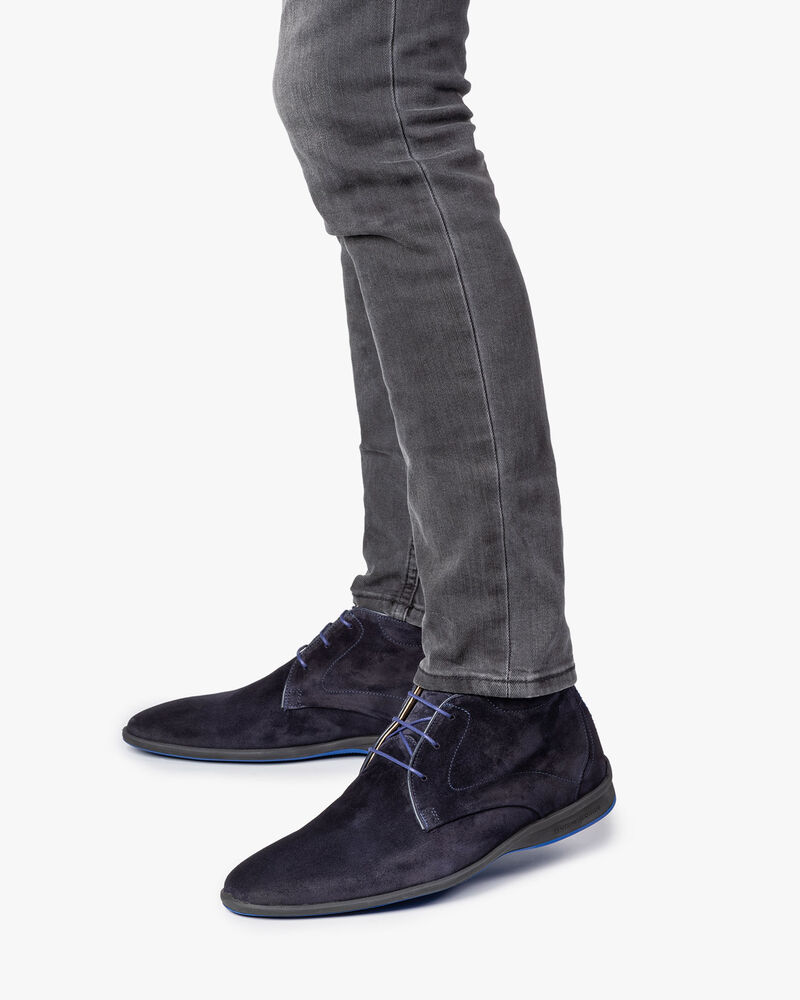 Dark blue suede leather lace boot