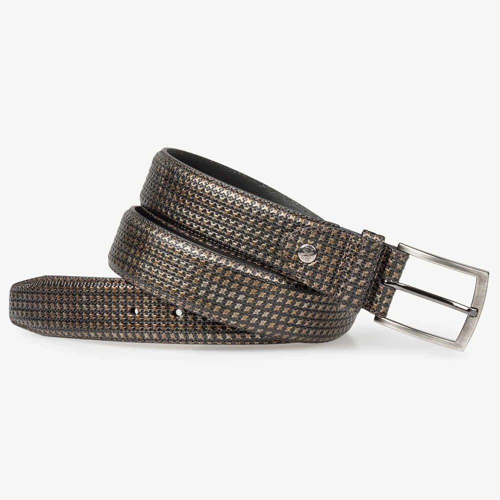 Bronze-coloured calf’s leather belt with structural pattern