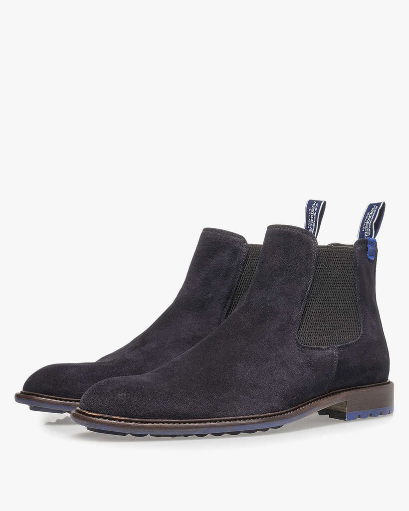 Blauwe su&egrave;de chelsea boot